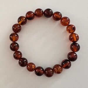 Amber Bead Stretch Bracelet - Deep Cognac Brown